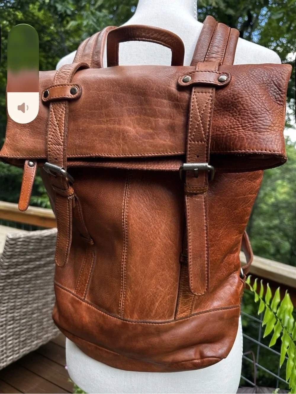Vilenca Holland Genuine Leather Backpack Cognac Brown Large Rucksack Distressed